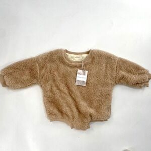 Forever French Baby Cozy Fuzzy Sherpa Fleece bodysuit Romper Tan 6-12M